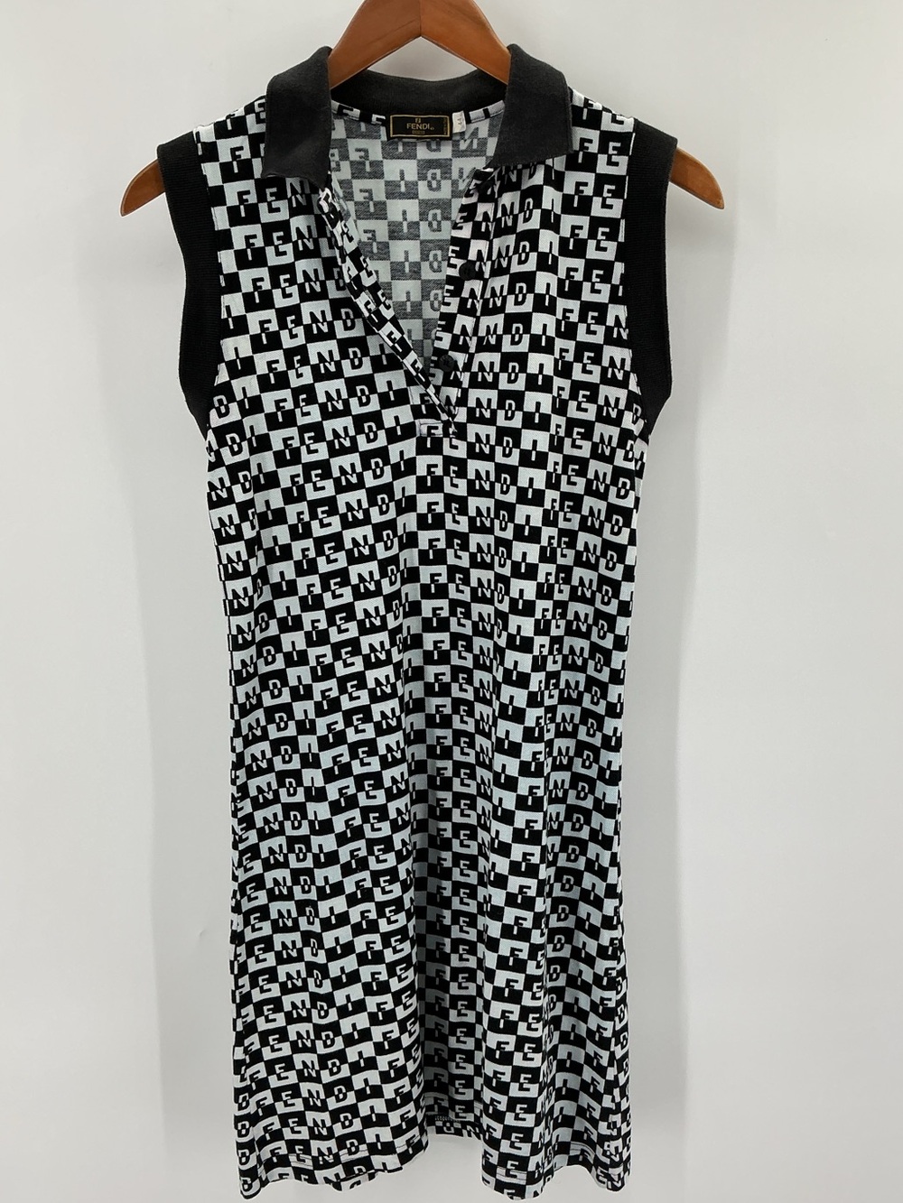 Fendi Vintage Logo Monogram Sleeveless Polo Midi Dress Black White Size 44 - Picture 2 of 9